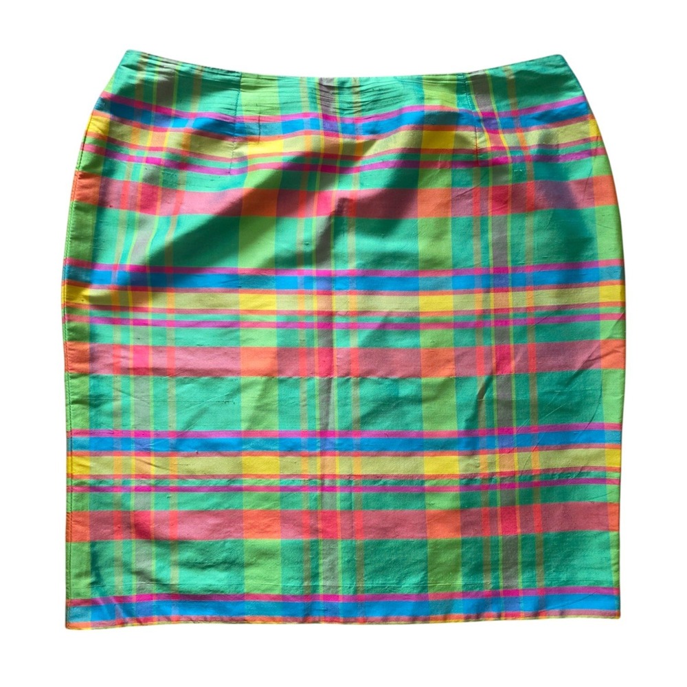 Vintage‎ LRL Ralph Lauren Silk Colourful Rainbow Plaid Mini Pencil Skirt